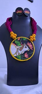 Handpainted fabric jewellery set with matching earrings