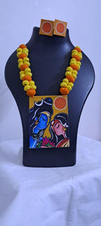 Handpainted fabric jewellery set with matching earrings