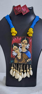 Handpainted fabric jewellery set with matching earrings