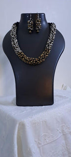 Exclusive silver oxidised traditional trinket beads necklace and matching earrings
