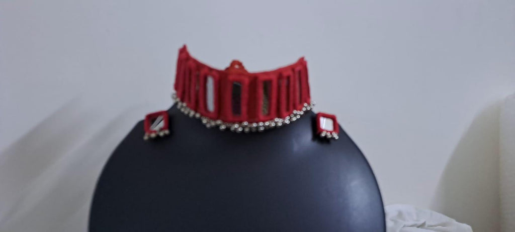 Kutchwork glasswork necklace set with matching earrings