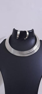 Exclusive multi layered  wired silver oxidised neckband with matching earrings, bracelet n ring