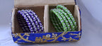 Purple and Green colour traditional kundan n gotta patti bangles with zari box  (set of 8 bangles)