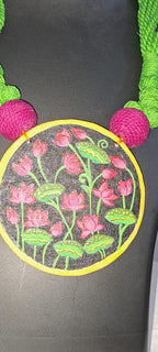 Handpainted fabric necklace set with earrings