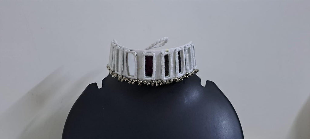 Kutchwork glass necklace set with matching earrings