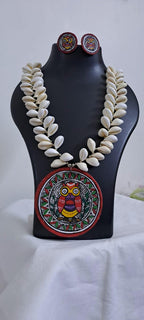 Handpainted fabric jewellery set with matching earrings