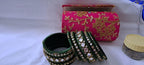 Green colour traditional thread kundan bangles with zari bangle box