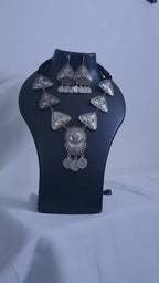 Silver Oxidised Long Necklace Set with Matching Earrings